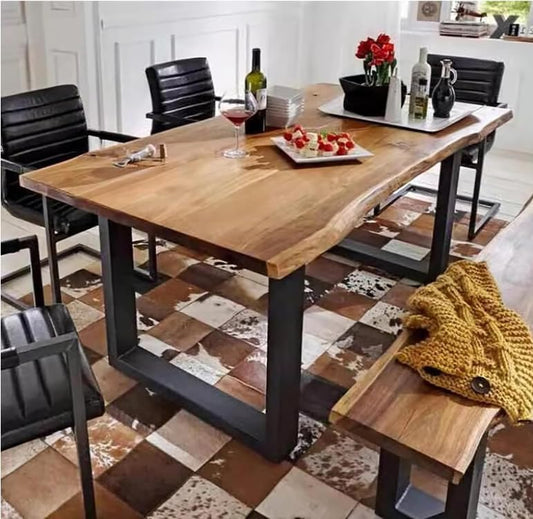 Tavolo da pranzo, legno massello, metallo, Marrone, per sala da pranzo e cucina