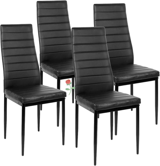 Sedia LANTUS, 4 pezzi, 4 sedie, 48 × 42 × 97 cm, 114 × 44 × 11 cm, acciaio, similpelle, Nero, imbottita, per sala da pranzo e cucina
