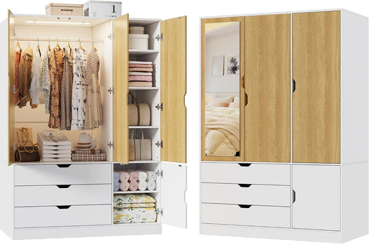 Armadio guardaroba MSFE, 3 ante, 3 cassetti, 120 × 180 × 50cm, metallo, per camera da letto