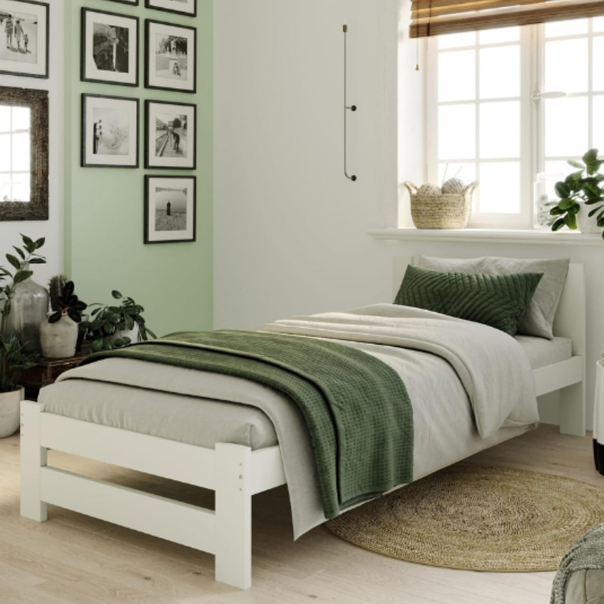 Letto Home Collective, 90 × 200 cm, legno, Bianco, con rete a doghe, per camera da letto