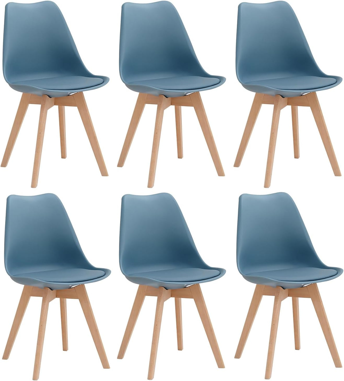 Sedia JZGORC, 6 sedie, legno, pelle, Blu scuro, imbottita, per sala da pranzo e cucina