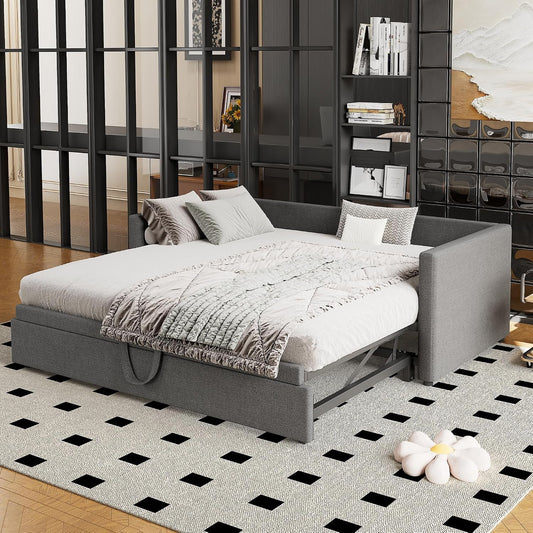 Letto, singolo, matrimoniale, lino, Grigio, trasformabile, con contenitore, imbottito