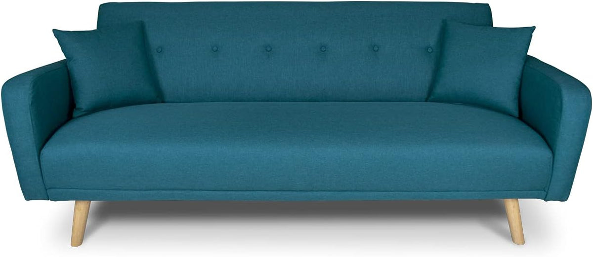 Divano letto SAMIRA, 3 posti, 180 × 110 cm, tessuto, Blu petrolio, con funzione letto, sfoderabile, per soggiorno