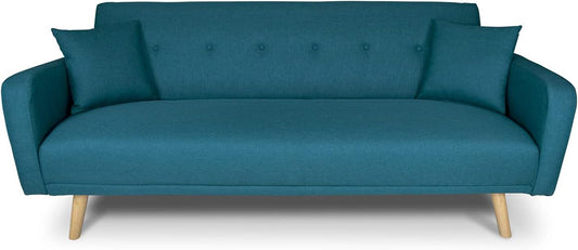 Divano letto SAMIRA, 3 posti, 180 × 110 cm, tessuto, Blu petrolio, con funzione letto, sfoderabile, per soggiorno