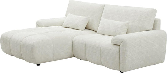 Divano angolare Vente-unique, 242 × 171 × 90 cm, ciniglia, Bianco, sfoderabile, per soggiorno