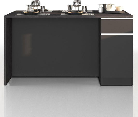Isola da cucina WHOUS, 2 ante, 2 cassetti, 160 × 90 × 90 cm, Antracite, per sala da pranzo e cucina