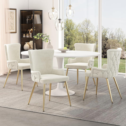 Sedia SACOOL, 4 sedie, metallo, velluto, Beige, per soggiorno