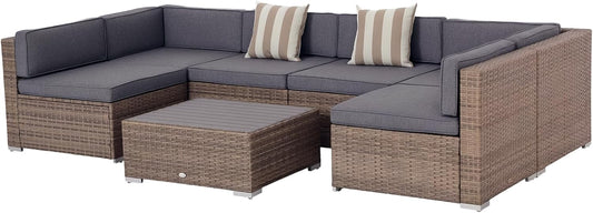 Set di mobili da giardino Outsunny, 7 pezzi, rattan, Grigio, per giardino e terrazzo