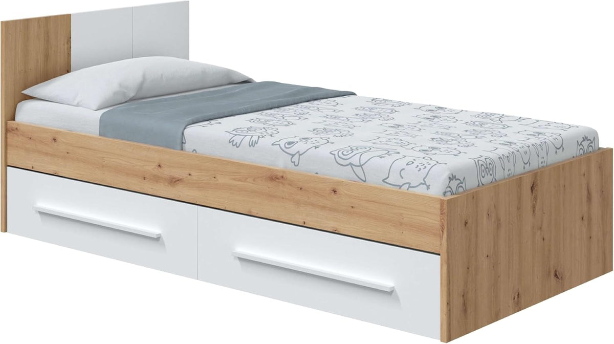 Letto Habitdesign, 2 cassetti, singolo, 196 × 97 × 77 cm, 190 × 90 cm, plastica, Rovere, con ruote, per camera da letto