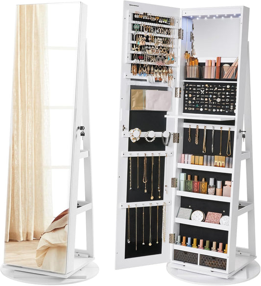 Specchio SONGMICS JJC007W01, 3 ripiani, 37 × 155 cm, Bianco, Fodera Nera JJC007W01