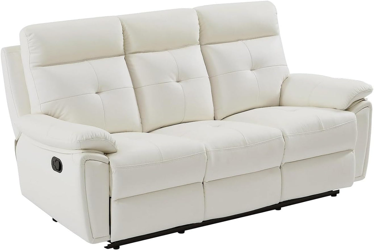 Divano Vente-unique, 3 posti, 200 × 101 × 92 cm, pelle, Bianco, reclinabile, con poggiapiedi, per soggiorno