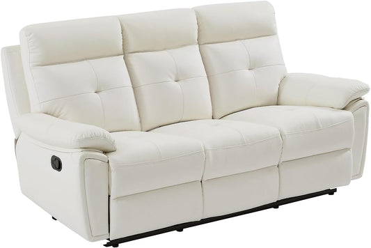 Divano Vente-unique, 3 posti, 200 × 101 × 92 cm, pelle, Bianco, reclinabile, con poggiapiedi, per soggiorno
