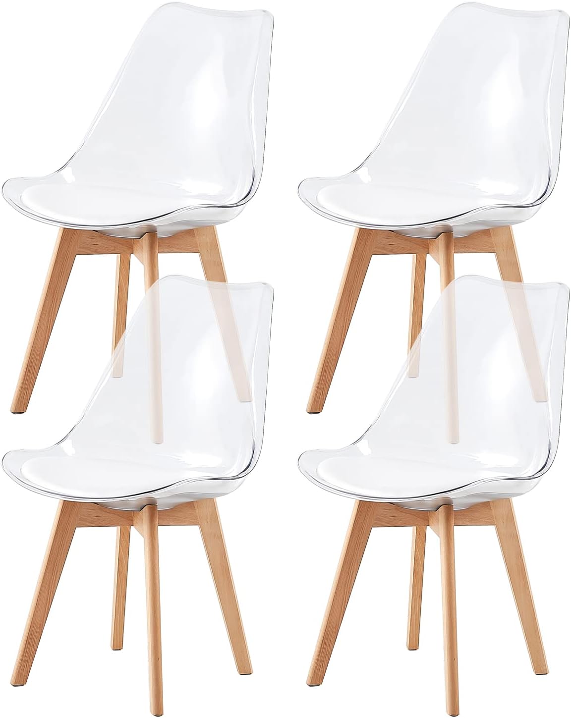 Sedia EGGREE, 4 sedie, legno, pelle, Bianco