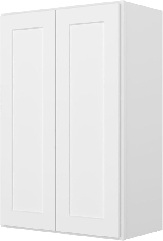 Mobile a muro Furinno, 2 ante, 2 ripiani, 12 × 24 × 36 cm, legno massello, Bianco, regolabile, per sala da pranzo e cucina