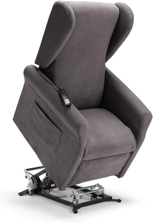 Poltrona relax REDÒKASA, tessuto, Grigio, per soggiorno, 2 motori, 4 ruote, reclinazione e alzapersona Senza Kit Batteria
