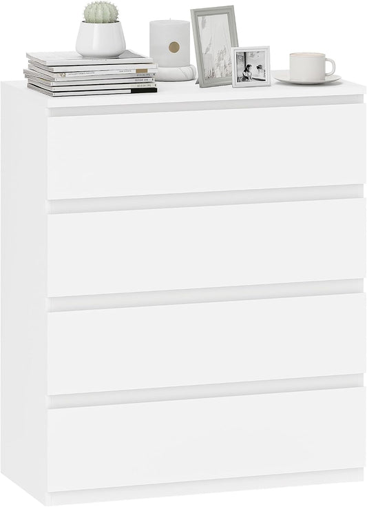 Cassettiera HOMCOM, 4 cassetti, 80 × 39 × 95 cm, legno, Bianco, per camera da letto