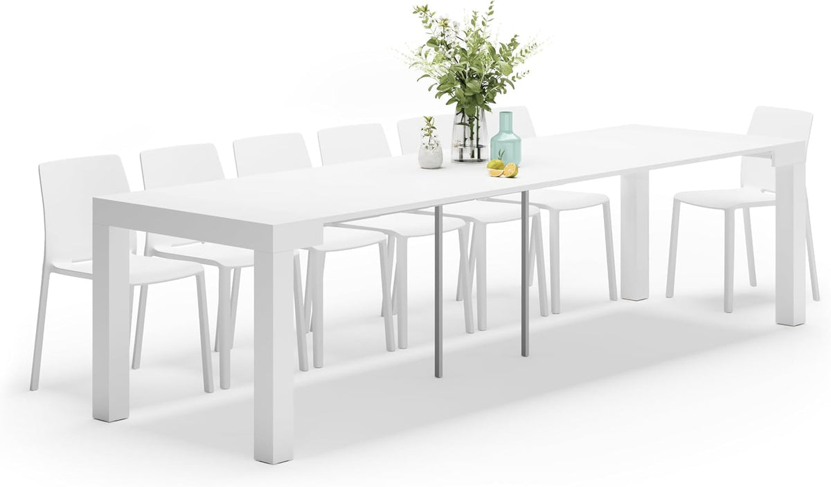 Tavolo allungabile Mobili Fiver, 14 posti, Bianco, per sala da pranzo e cucina, Tavolo Consolle Allungabile First