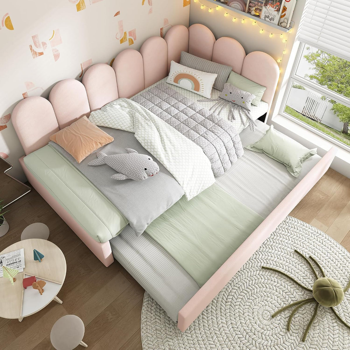 Letto Oxtao, 90 × 200 cm, 90 × 190 cm, metallo, velluto, Rosa, con rete a doghe, imbottito, per camera da letto