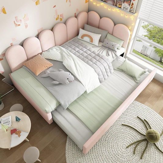 Letto Oxtao, 90 × 200 cm, 90 × 190 cm, metallo, velluto, Rosa, con rete a doghe, imbottito, per camera da letto