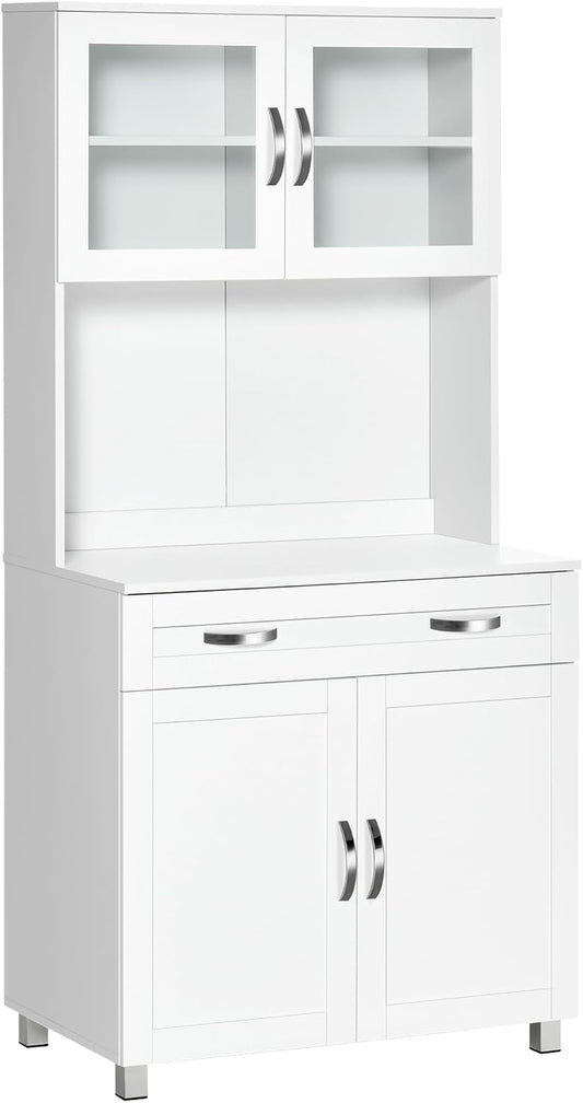 Credenza HOMCOM, 80 × 48 × 170 cm, vetro, Bianco, regolabile, per soggiorno e sala da pranzo