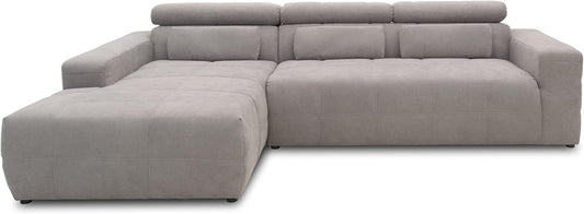 Divano angolare DOMO. collection, 285 × 175 cm, tessuto, Grigio, regolabile, per soggiorno