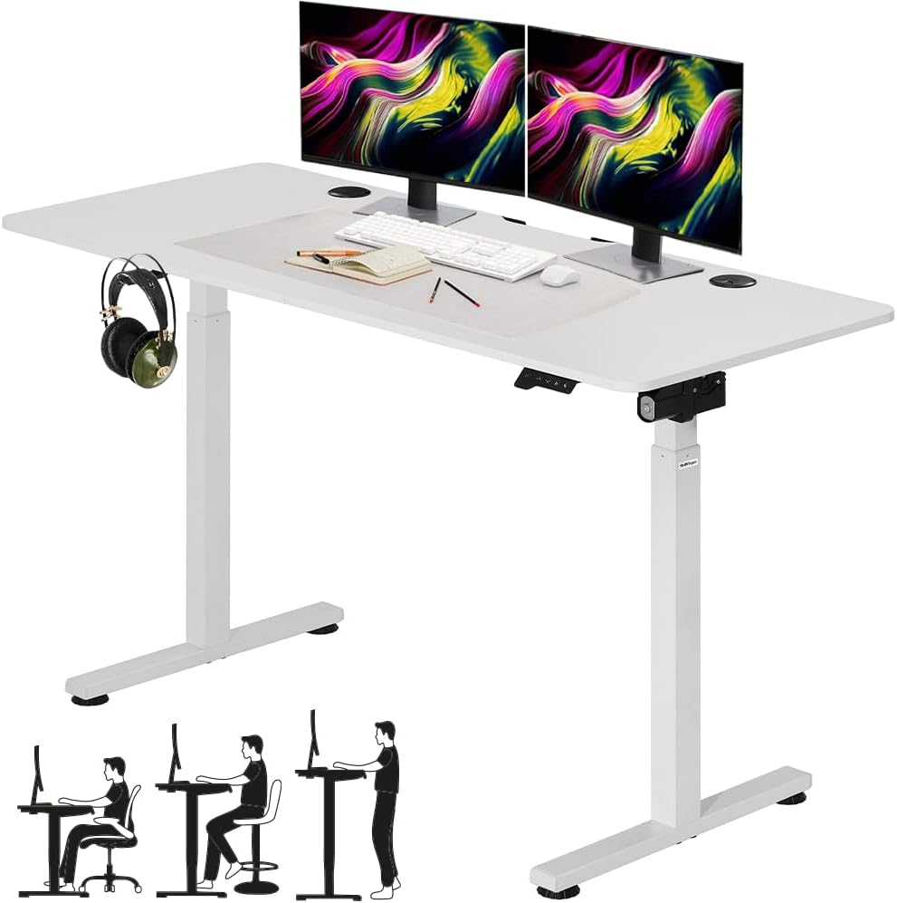 Scrivania Shally Dogan, altezza regolabile 72-117 cm, Bianco, elettrica, per ufficio