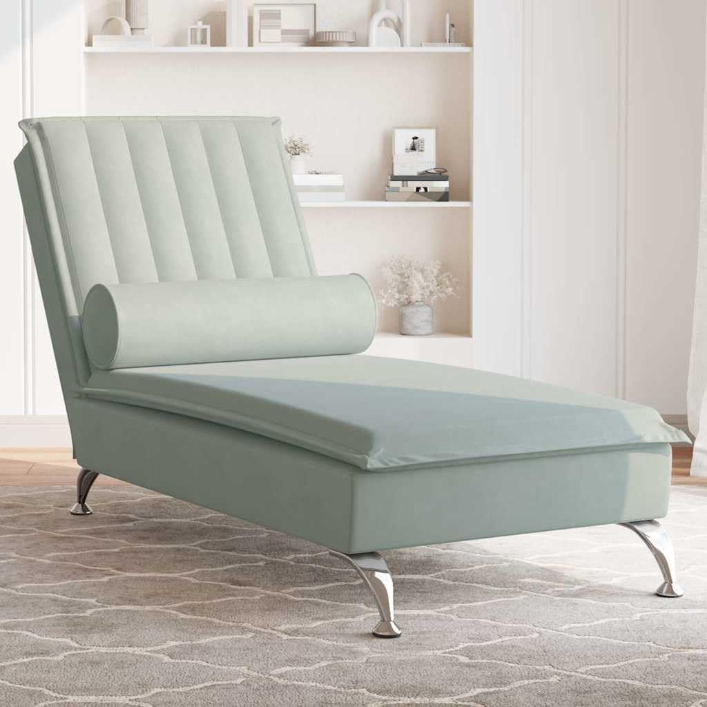 Poltrona relax, 137 × 56 × 75 cm, velluto, Grigio chiaro, regolabile, per soggiorno