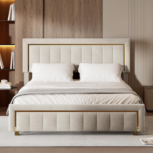 Letto contenitore KEFSR, matrimoniale, 160 × 200 cm, 160 × 200cm, legno, velluto, Bianco, con contenitore, con rete a doghe, imbottito