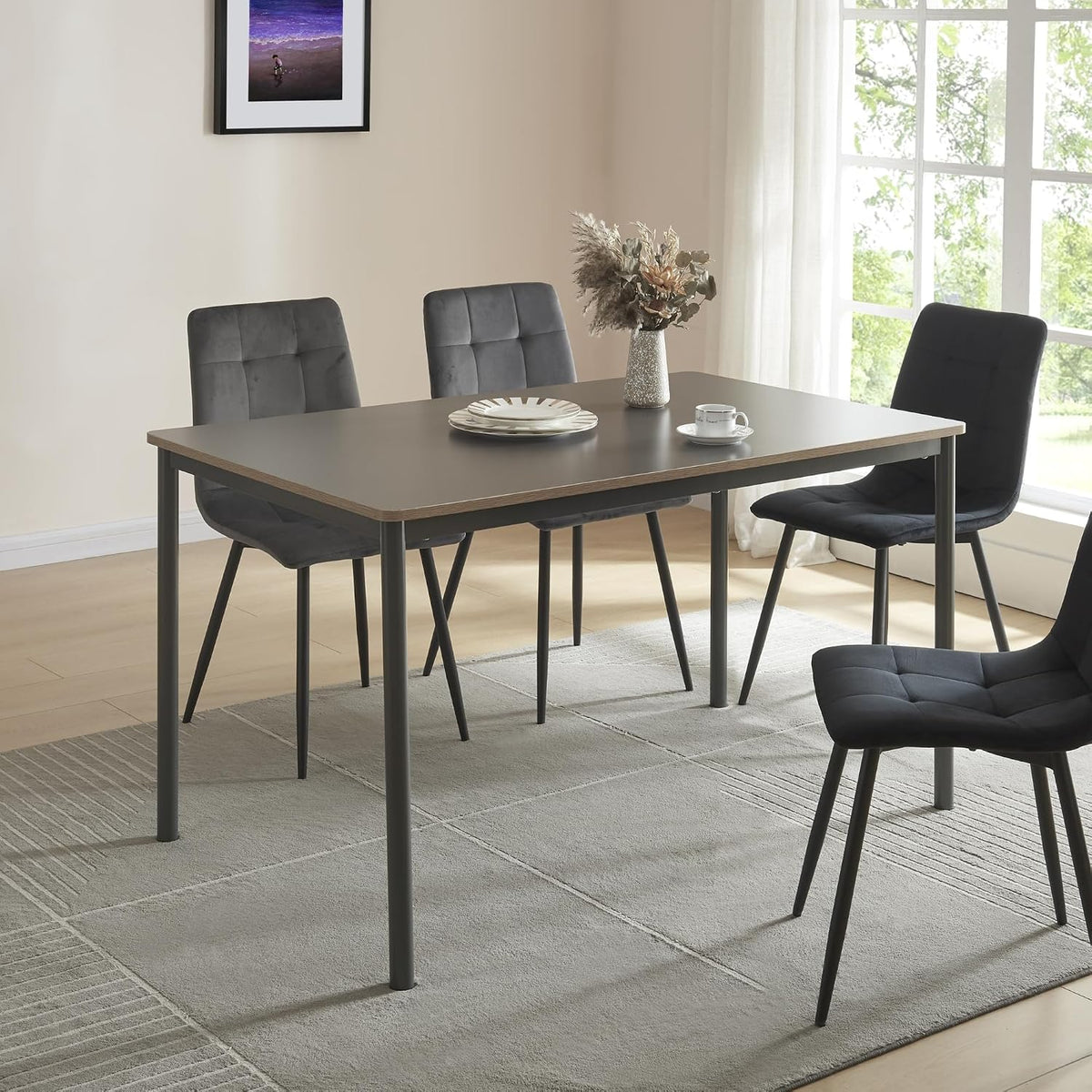 Scrivania en.casa, 120 × 70 cm, MDF, acciaio, Nero e grigio, per ufficio