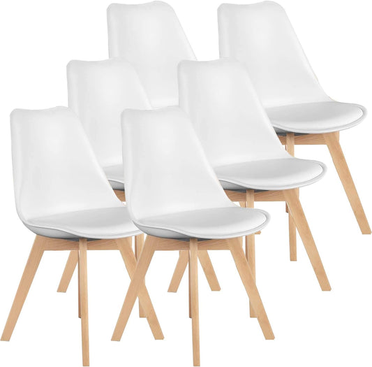 Sedia CEYIRO, legno, pelle, Bianco, per sala da pranzo e cucina, ideali per sala da pranzo