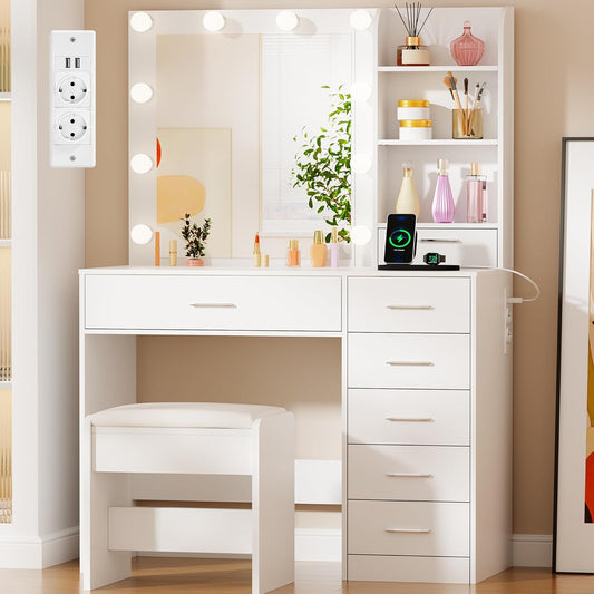 Toeletta BEWISHOME, con illuminazione LED, con porta USB, Toeletta Trucco con Specchio e luci LED