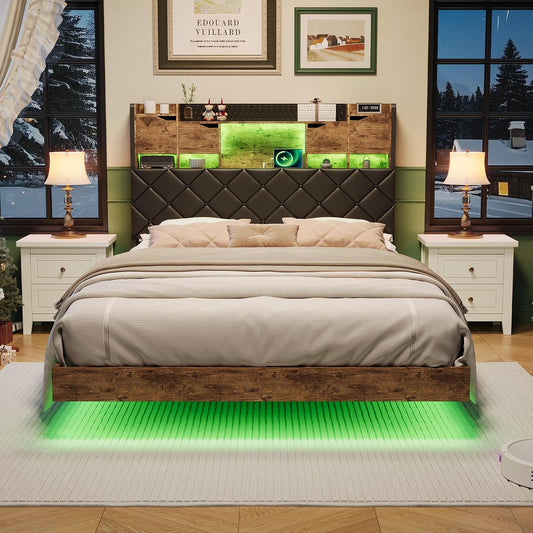 Letto contenitore BSMGSGN, matrimoniale, misura 160 × 200, metallo, Nero, con contenitore, regolabile, con illuminazione LED, imbottito
