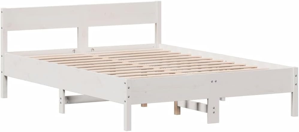 Letto vidaXL, 140 × 190 cm, legno massello, Bianco, per camera da letto