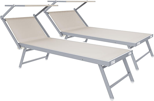 Lettino prendisole Bricozone, 182 × 60 × 38 cm, alluminio, Beige, regolabile, pieghevole, per giardino e terrazzo