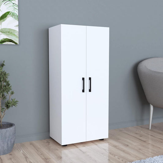 Armadio guardaroba en.casa, 2 ante, 4 ripiani, 108 × 49 × 32 cm, Bianco, per camera da letto