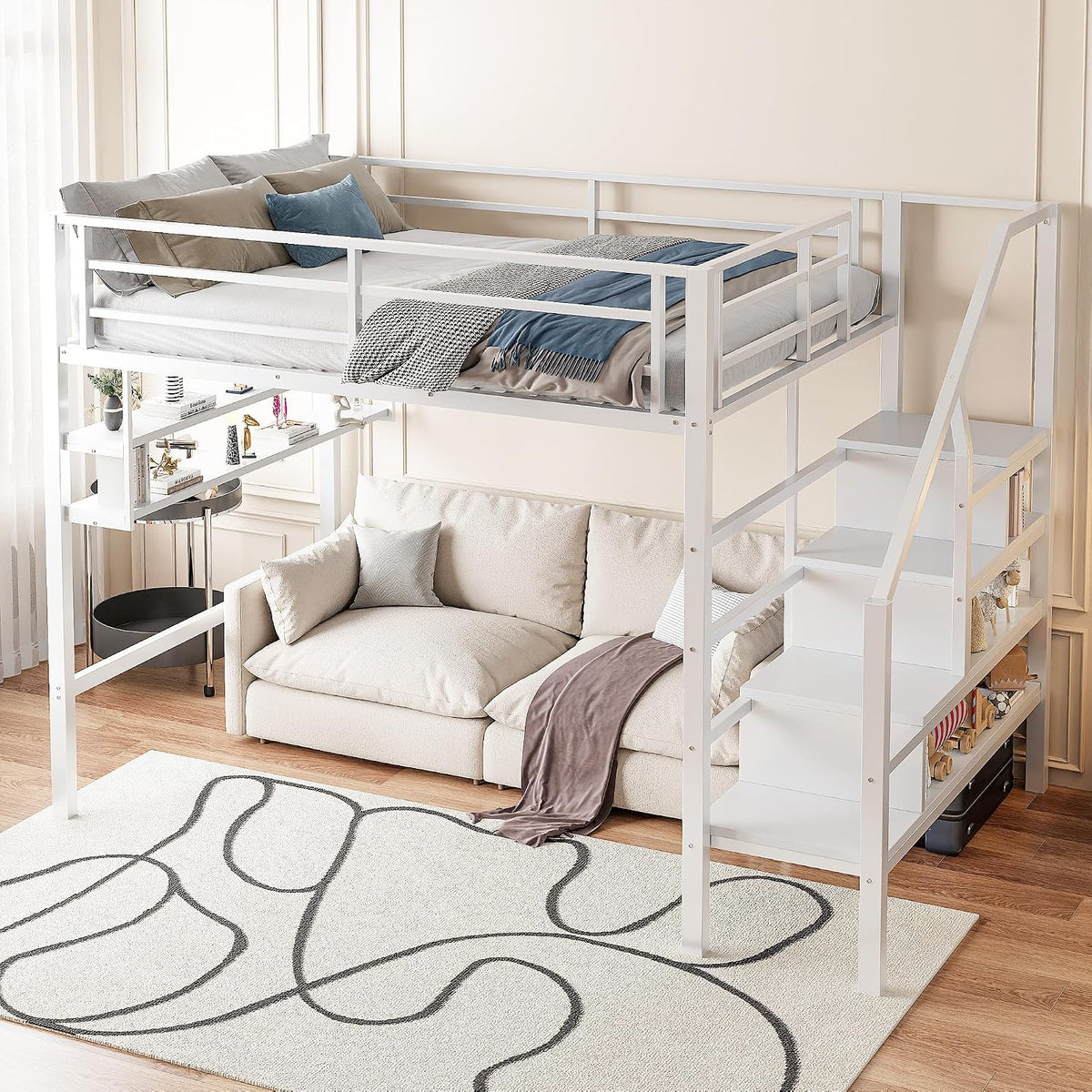 Letto a castello Kayan, 140 × 200 cm, metallo, Bianco, con rete a doghe, per camera da letto