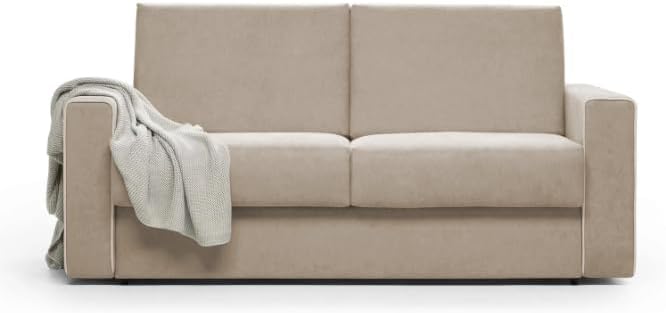 Divano letto Ponti Divani, 3 posti, matrimoniale, 208 × 91 × 91 cm, misura 160 × 190, materasso incluso, tessuto, Tortora, con funzione letto