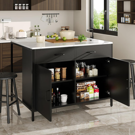 Isola da cucina Huayz, 2 cassetti, 100 × 90 × 90 cm, per sala da pranzo e cucina, isola con piani di lavoro in marmo