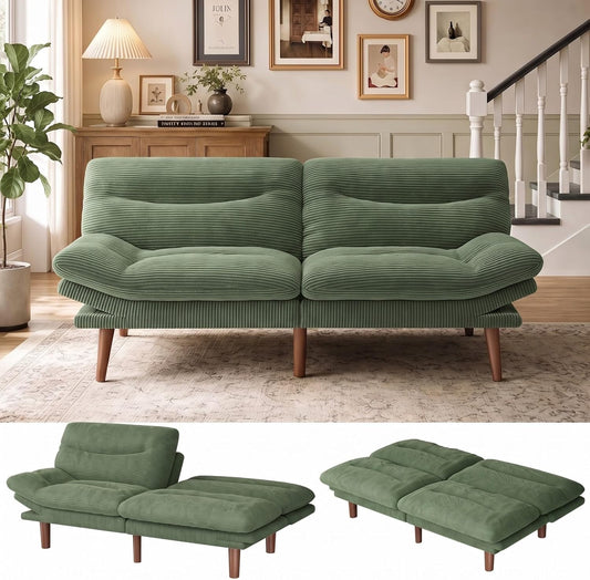 Divano letto Marsail, 66,02 × 32,3 × 30,7 pollici, larghezza 66,02 pollici, legno massello, tessuto, Verde, trasformabile, con funzione letto