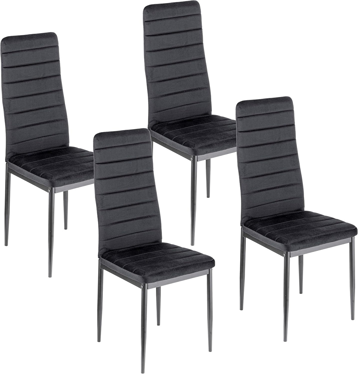 Sedia Baroni Home, 4 sedie, 42 × 43 × 98 cm, acciaio, velluto, Nero, imbottita