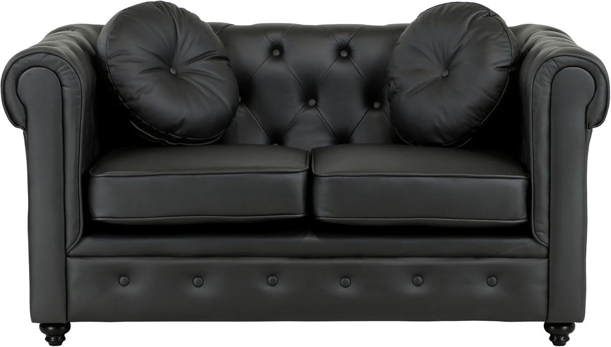 Divano Totò Piccinni, 2 posti, 147 × 88 × 74 cm, legno, similpelle, Nero, con braccioli, per soggiorno