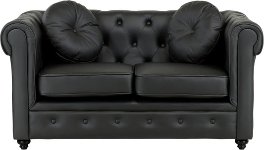 Divano Totò Piccinni, 2 posti, 147 × 88 × 74 cm, legno, similpelle, Nero, con braccioli, per soggiorno
