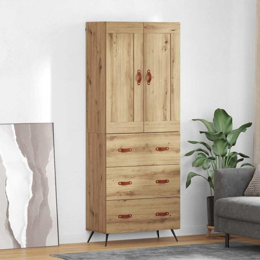 Credenza alta FWIKDUN, 69,5 × 34 × 180 cm, legno, Rovere, per soggiorno e sala da pranzo