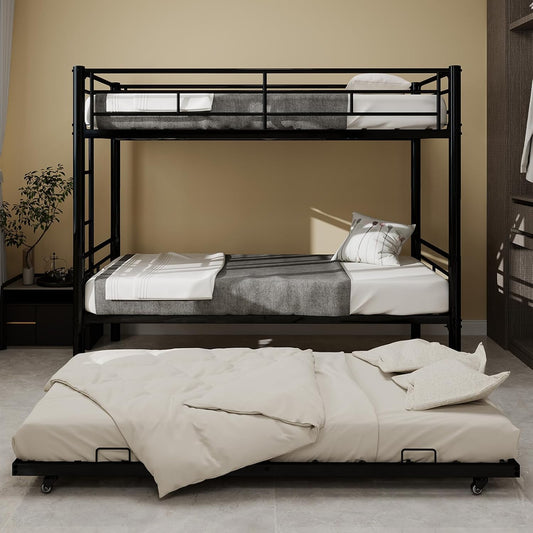 Letto a castello Lubvtti, singolo, 90 × 190 cm, metallo, Nero, trasformabile, per camera da letto