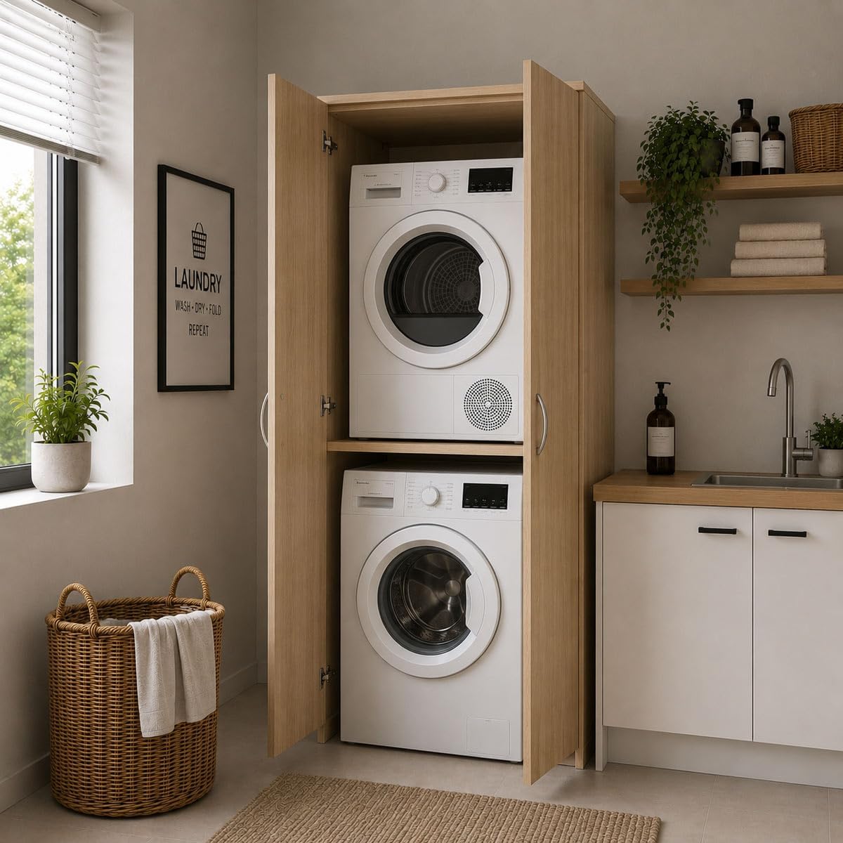 Mobile a colonna Yellowshop, Bianco e rovere