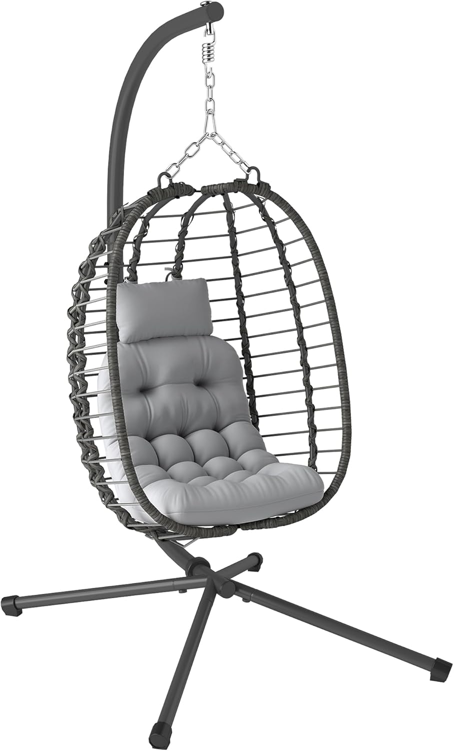 Poltrona Outsunny, rattan, Grigio chiaro, regolabile, pieghevole, con poggiatesta, per giardino e terrazzo
