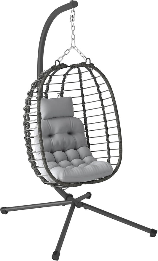 Poltrona Outsunny, rattan, Grigio chiaro, regolabile, pieghevole, con poggiatesta, per giardino e terrazzo
