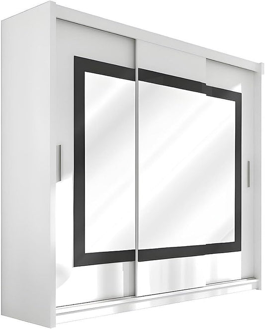Armadio Vente-unique L250 AUTLAN, 3 ante, 250 × 61 × 215 cm, legno, Bianco, con ante scorrevoli
