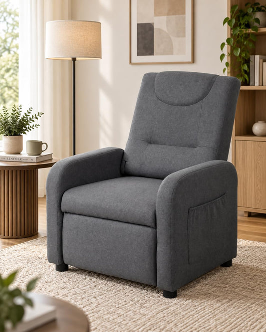 Poltrona reclinabile Domo Mea, 72 × 78 × 94 cm, legno, Grigio, con poggiapiedi, per soggiorno