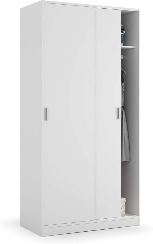 Armadio guardaroba Arreditaly, 2 ante, 200 × 100 × 50 cm, Bianco, con ante scorrevoli, per camera da letto
